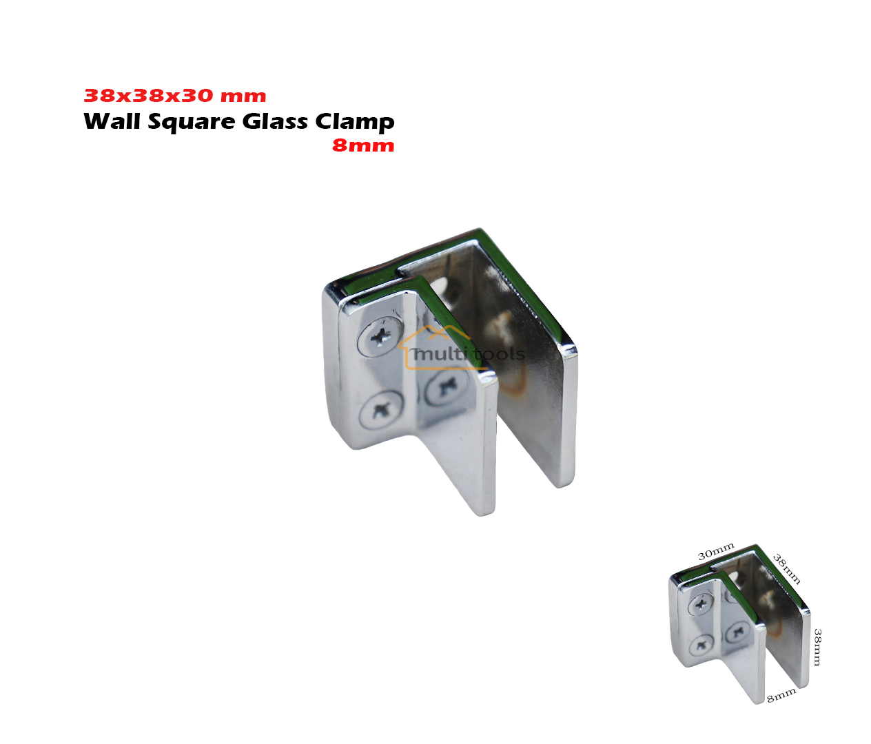 8Mm Wall Square Glass Clamp (38X38X30Mm)